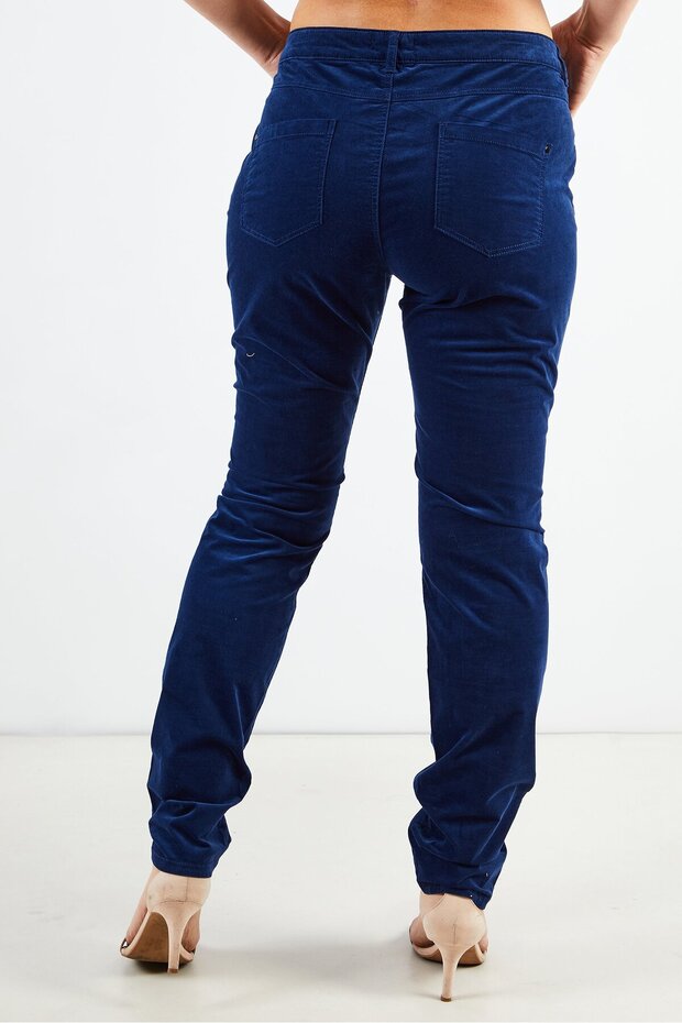 بنطلون نسائي سادة بقصّة عادية، أزرق داكن - 4