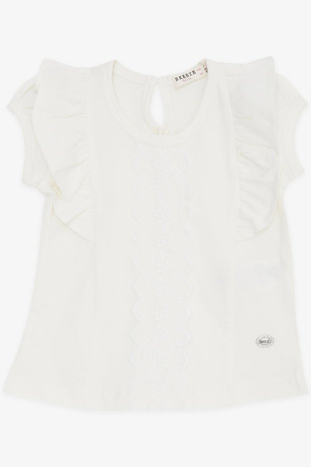Baby Girl T-Shirt Frilly Embroidered Laced 6 Months-2 Years, Ecru