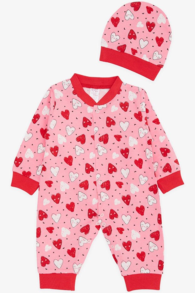 Baby Girl Romper, Colorful Smiling Face Heart Patterned , 0-3 Months-6 Months, Pink