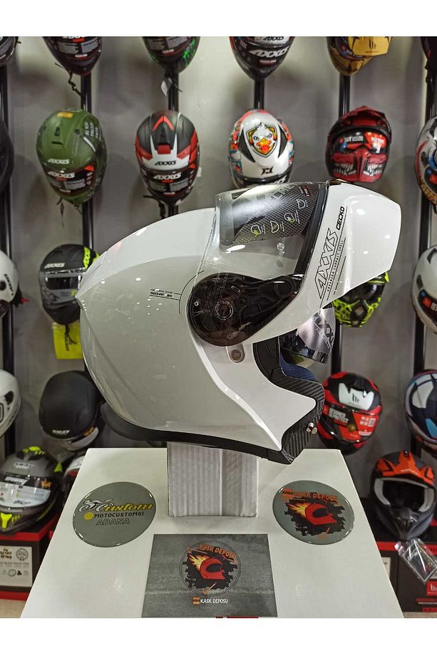 Gecko SV Parlak Beyaz Çene Açılır Kask - 1