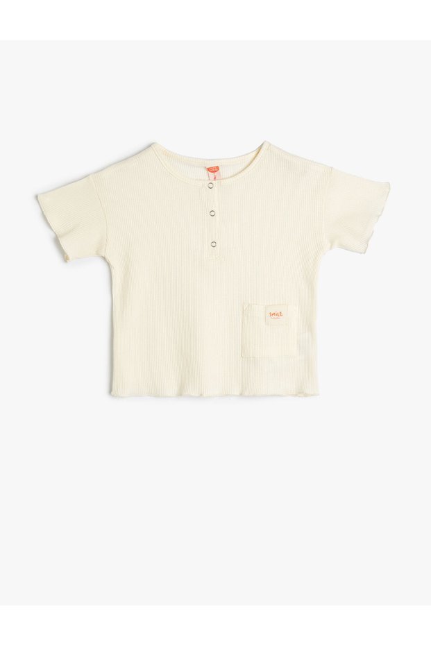 T-Shirt with Snap Button Detail Round Neck Short Sleeve