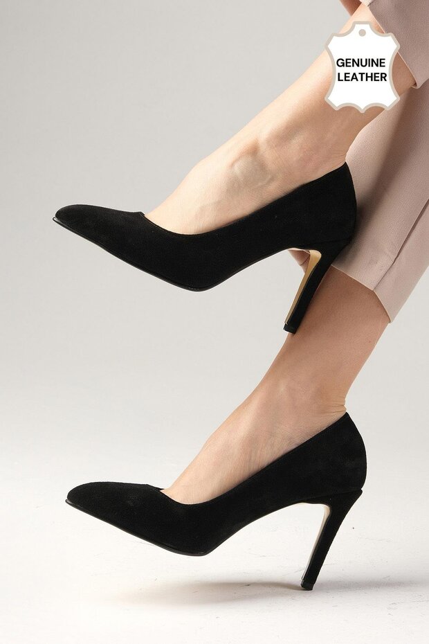 Elora Genuine Suede Black Color Women's Stiletto Shoes