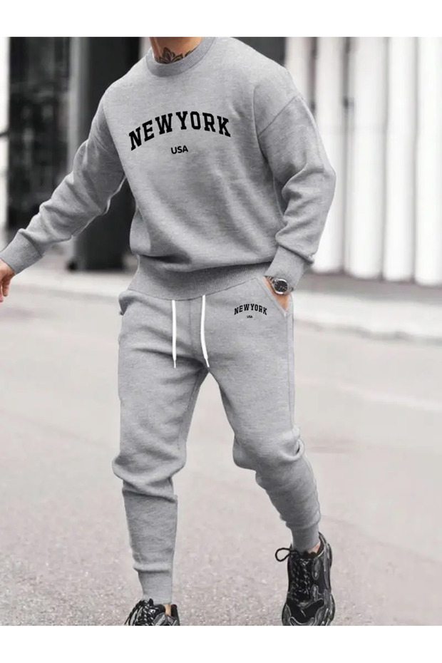 New York Printed Oversize Tracksuit Set - Crew Neck