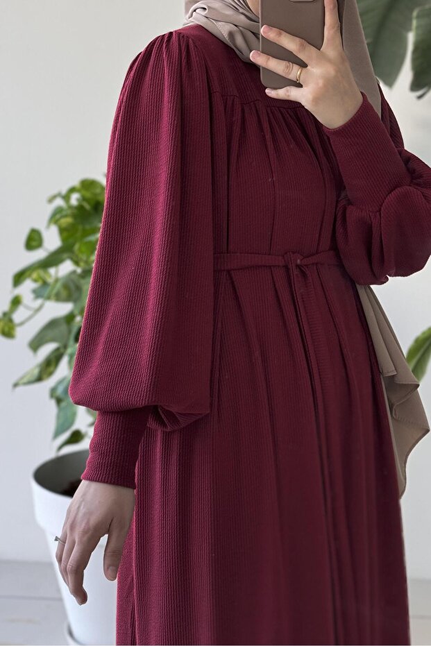 Ece Triko Elbise- Bordo - 3