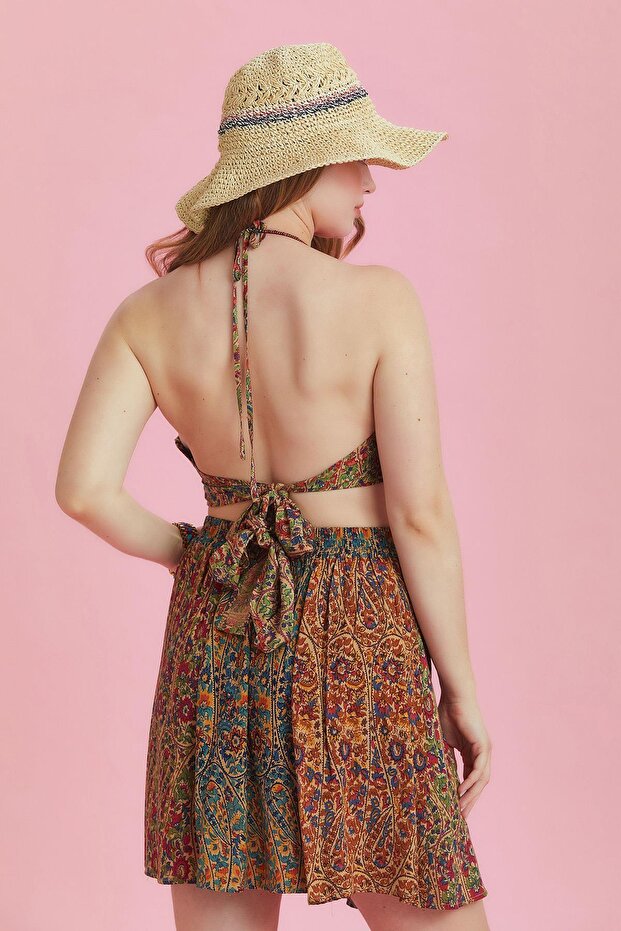 Patterned Patchwork Piece Large Size Skirt - 5