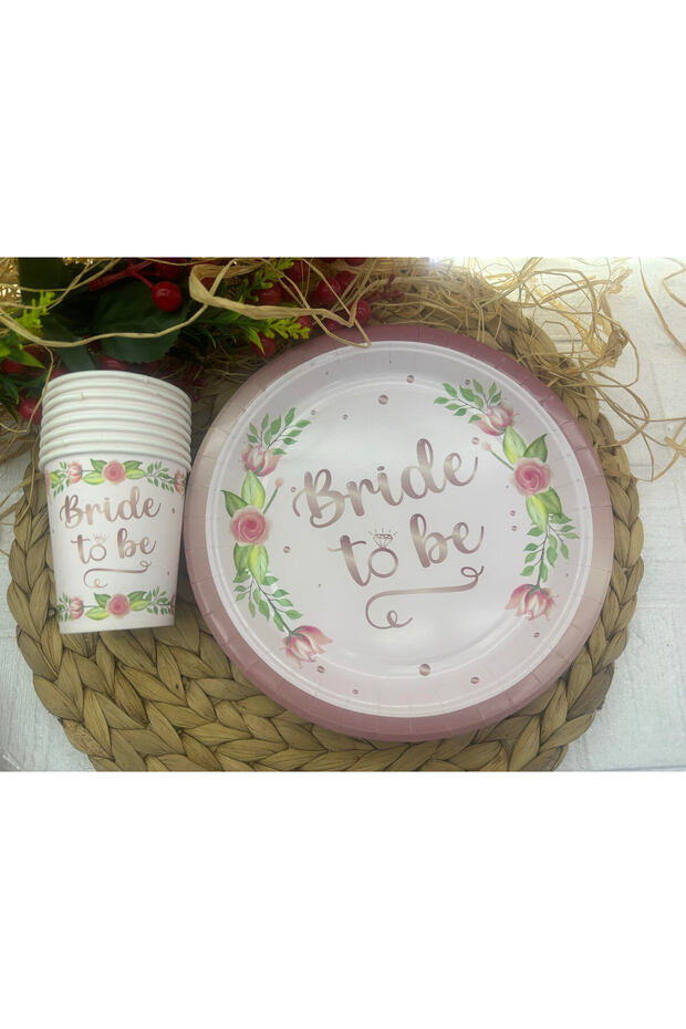 Bride To Be Çiçekli Pembe Tabak Bardak Set 8 Kişilik - 2