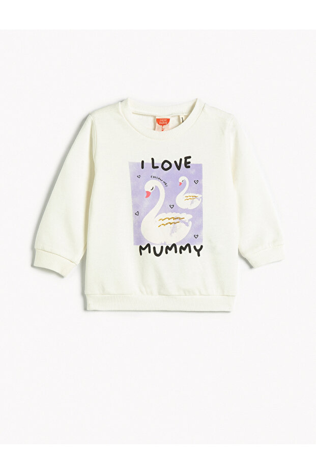 Sweatshirt Swan Printed Rose Gold Crew Neck Cotton