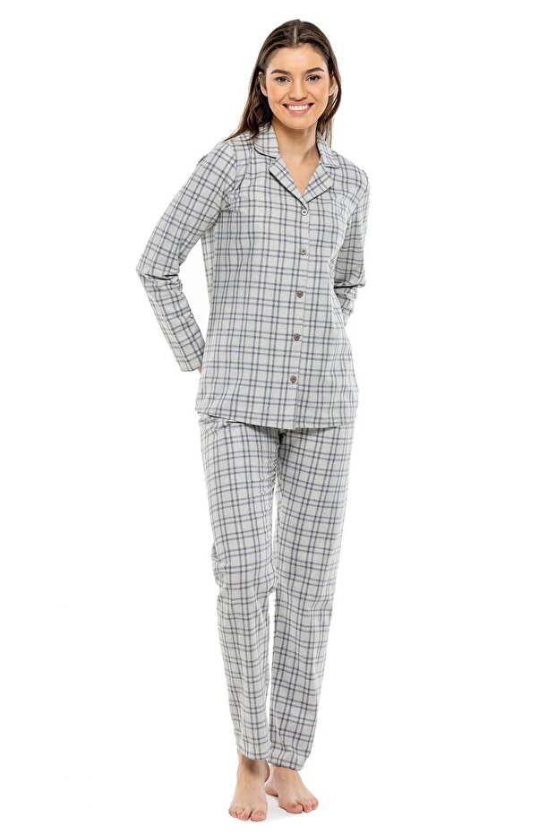 3976 Women's Anthracite Floor-Length Long Sleeve Pajama Set - anthracite