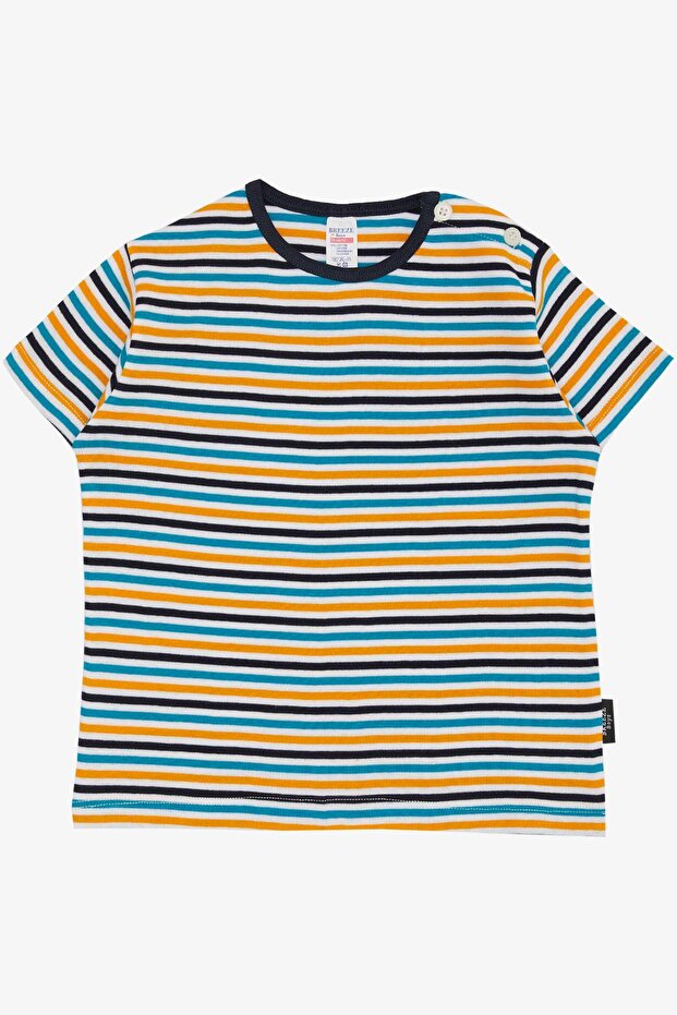 Boys' T-shirt with Placket Colorful Stripes 1-4 Years Old, Mixed Color