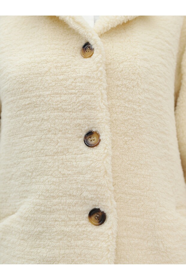 معطف مبطن بزر مع جيب أمامي - بيج - 6