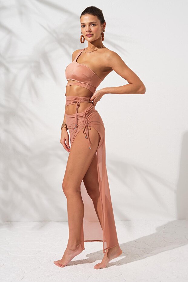 Yırtmaçlı Tül Tek Etek Bronz 231807 - 4