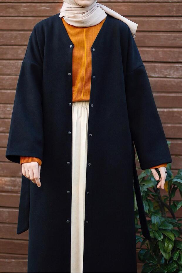 Kaşe Ceket- Siyah - 1