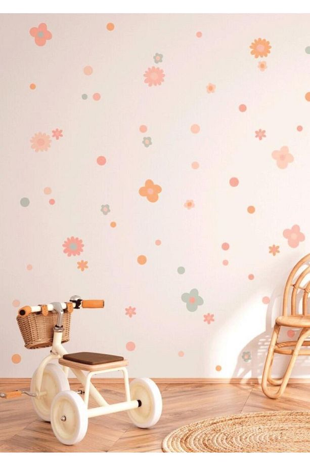 Çiçek Duvar Çıkartmaları Retro Çiçekli Çocuklar İçin Pastel Boho Çocuk Odası Duvar Dekorasyon - 2