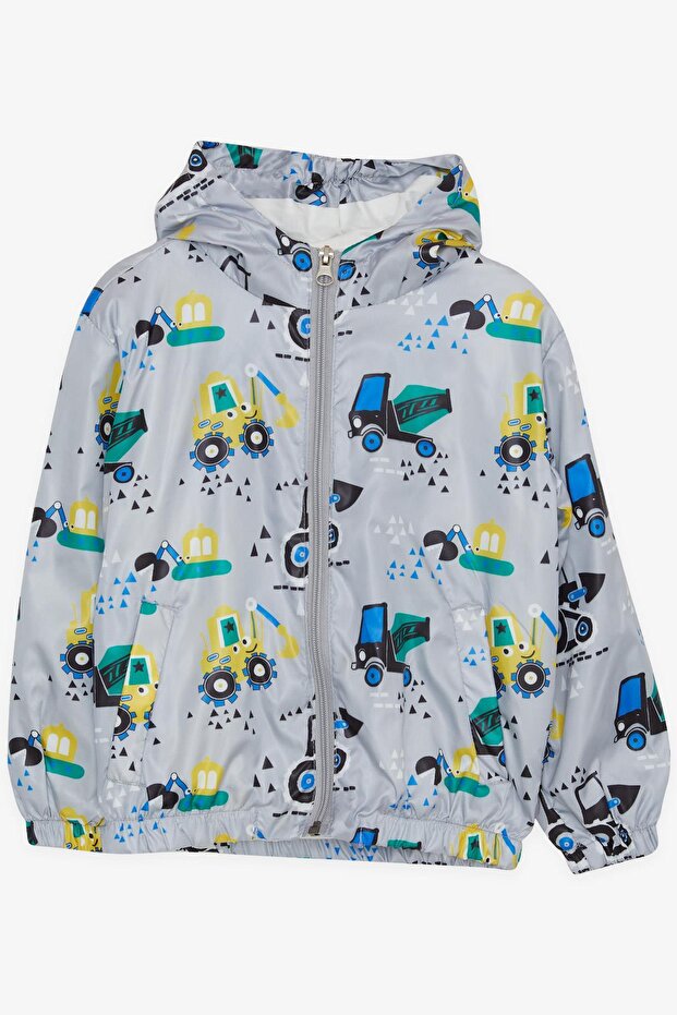 Girls & Boys Boys' Raincoat Cheerful Construction Machinery Patterned 1-5 Years Old, Gray