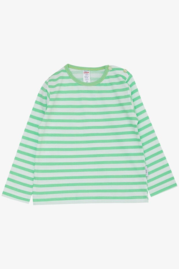 Baby Boy Long Sleeve T-Shirt Placket Striped 9 Months-3 Years, Pistachio Green
