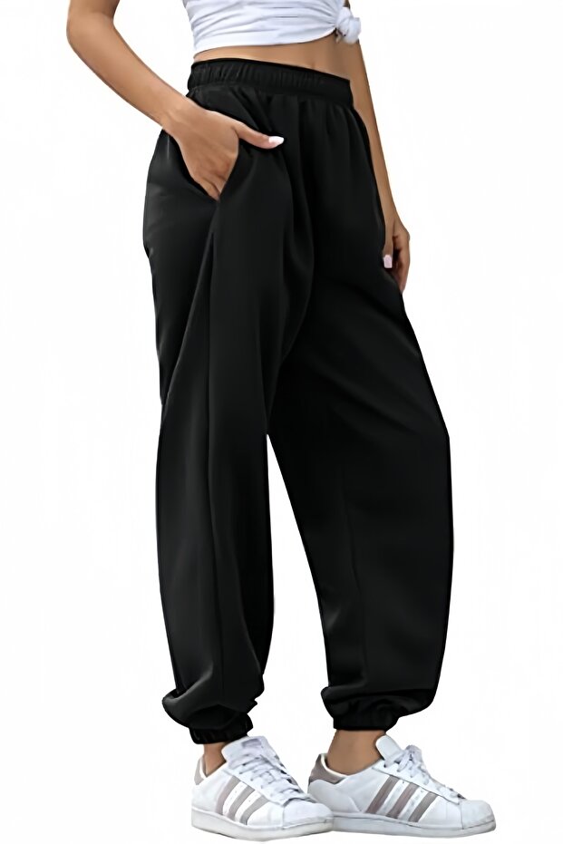 Μαύρη φόρμα oversize με ελαστικά πόδια - 2