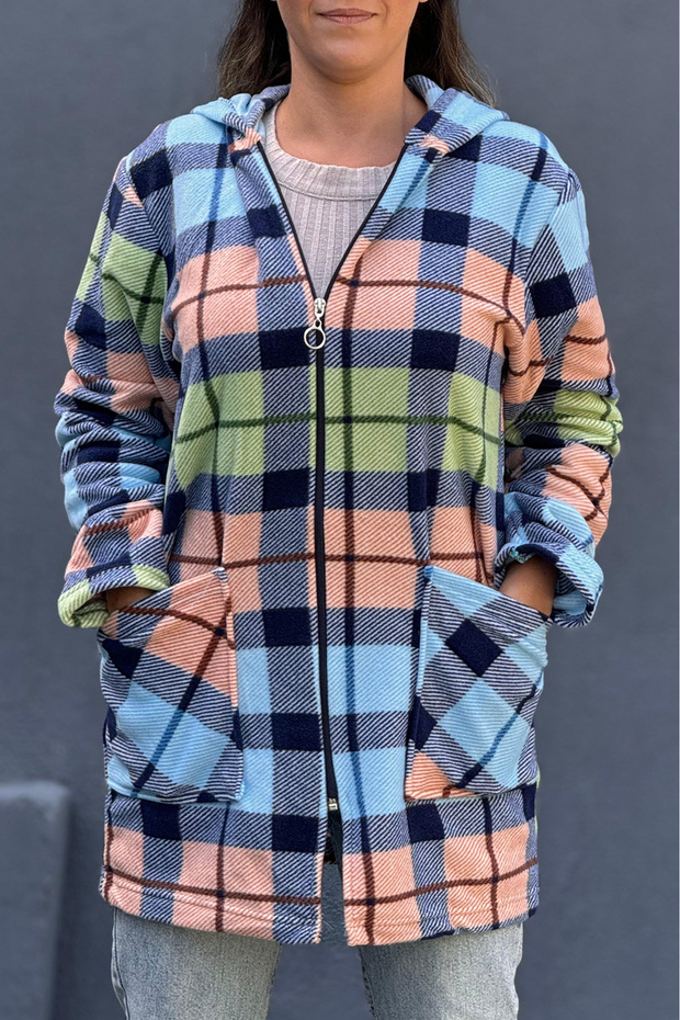 Plaid Pattern Fleece Jacket - Plus Size - 1