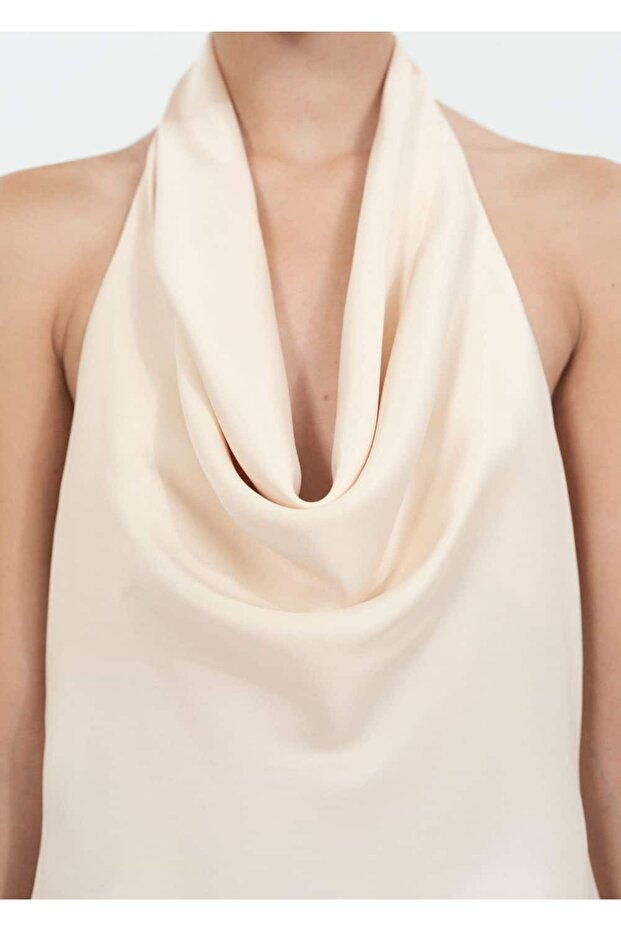 Drape yaka saten elbise - 5