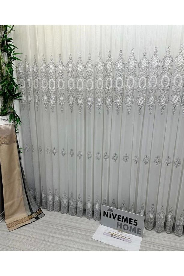 Nivemeshome Milano 4014 Gümüş Detaylı 1/3 Sık Pileli Tül Perde Apm - 2