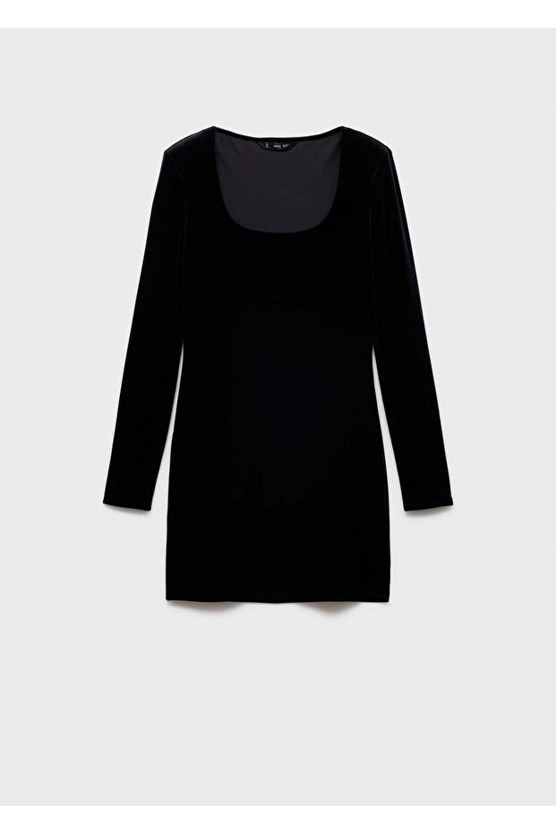 Dekolte kadife elbise - 3