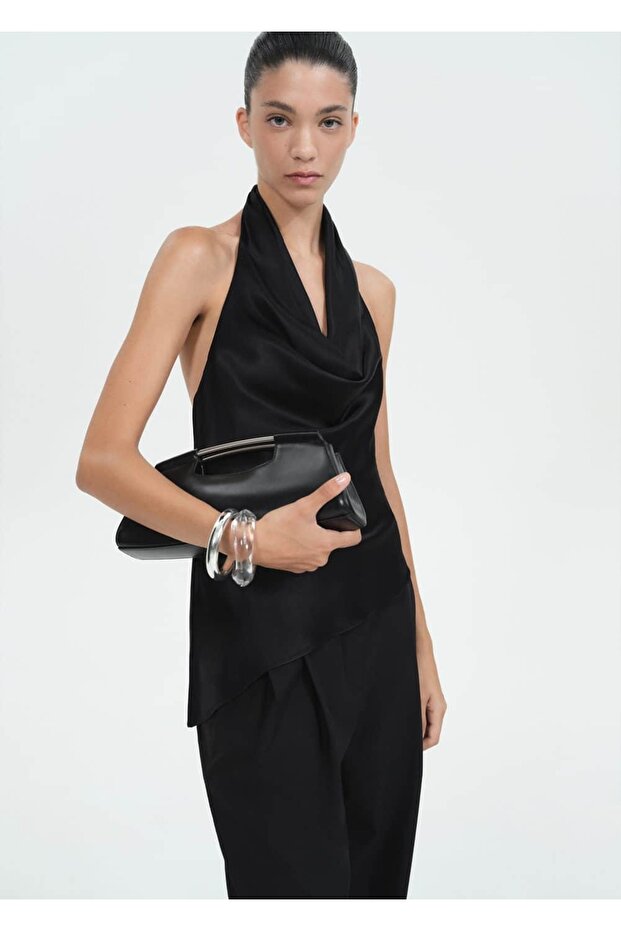Drape saten arkası açık bluz - 1