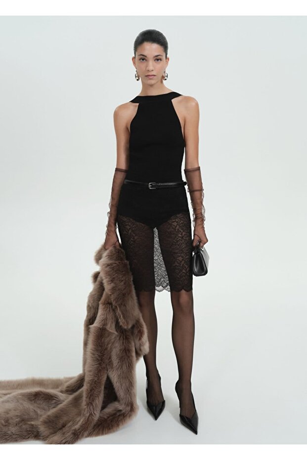 Yarı transparan güpür etek - 2