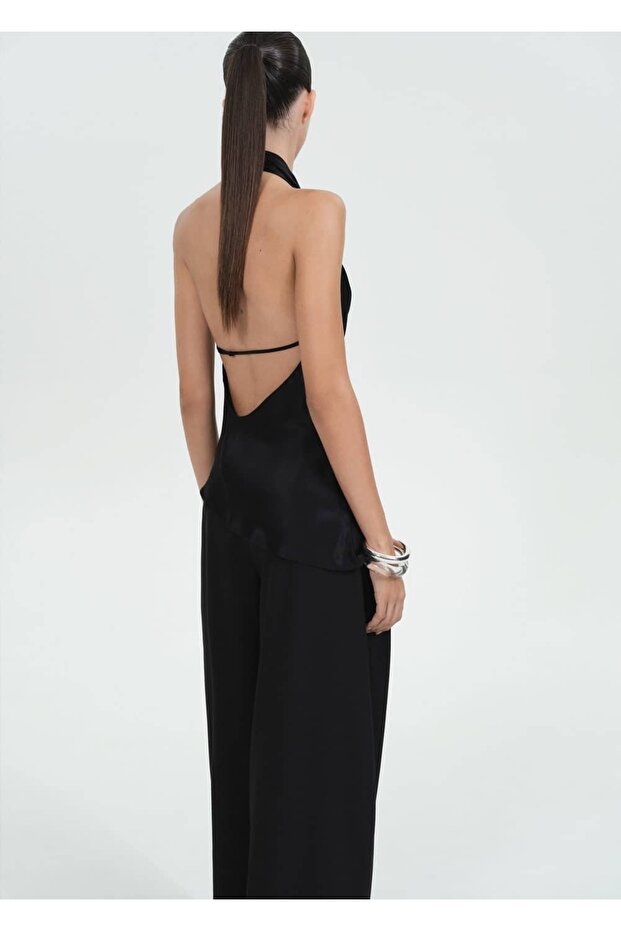 Drape saten arkası açık bluz - 4