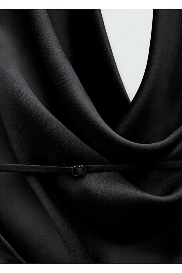 Drape saten arkası açık bluz - 6