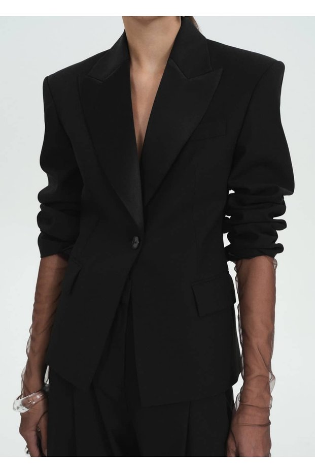 Satin Collar Wool Blazer Jacket
