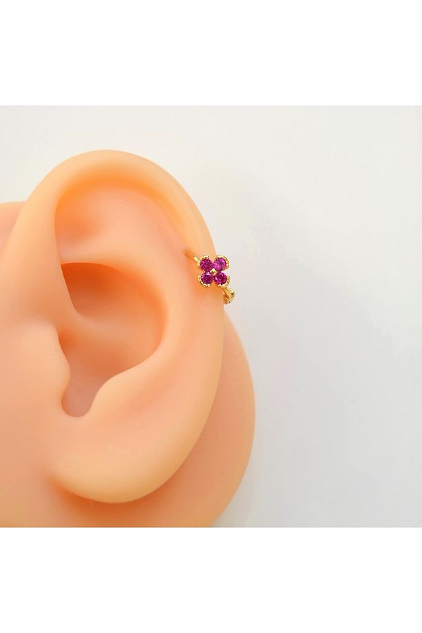 Fuşya Renk Çiçek Halka Piercing Helix Kıkırdak Forward Helix Piercing - 1
