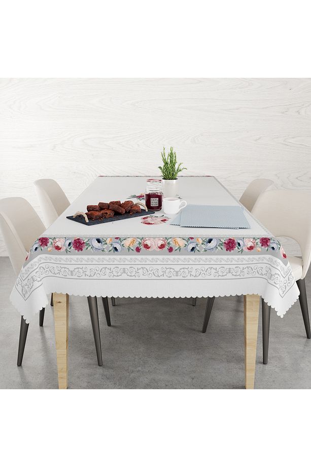 Çiçekli Gri desenli Masa Örrtüsü - 3