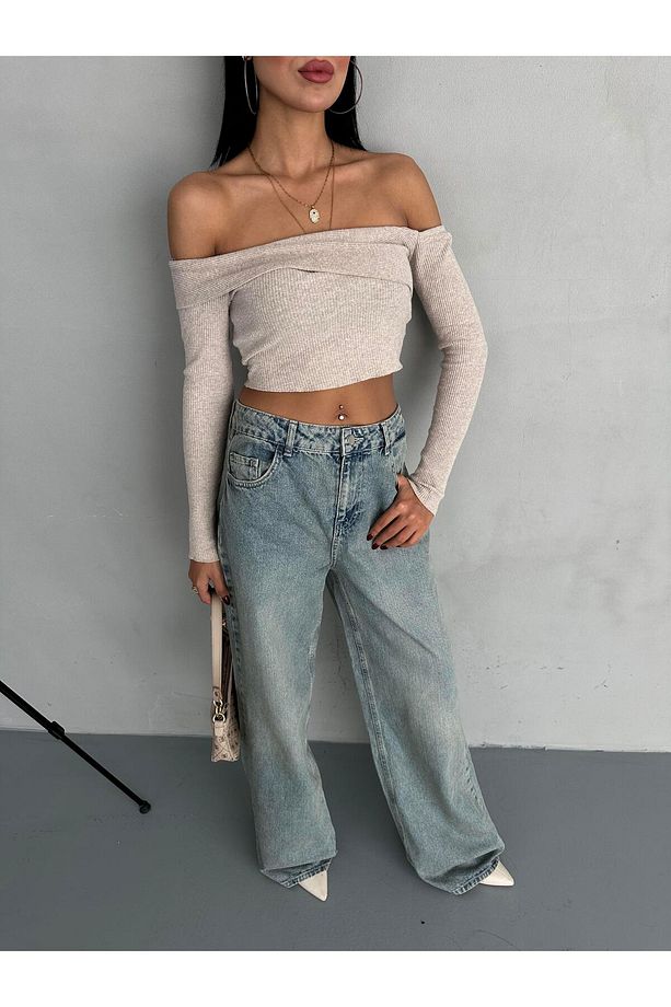 Açik Mavi Yüksek Bel Wide Leg Jean - 4