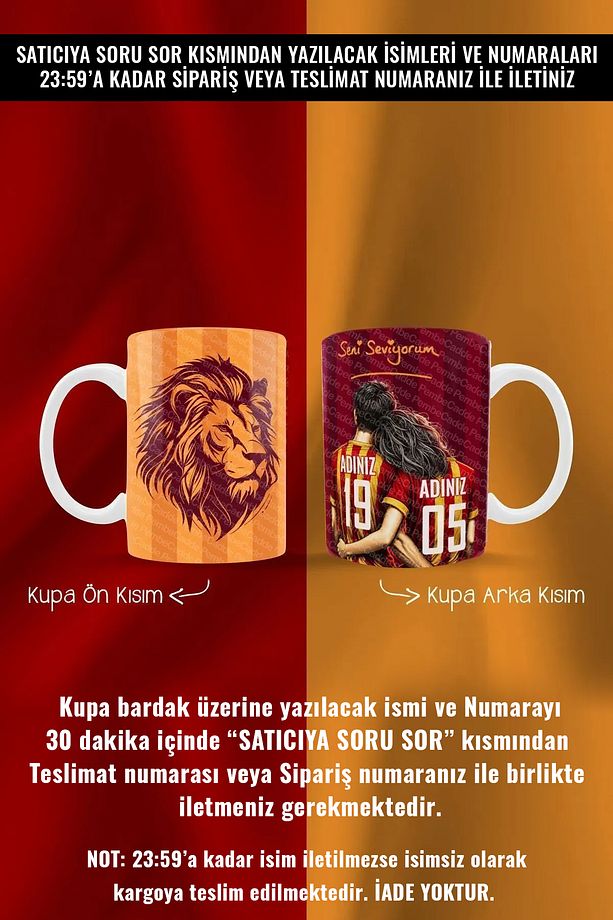Erkek Kız Sevgililere Özel Ad Ve Numaralı Kupa Kahve Bardak Kadın - 1