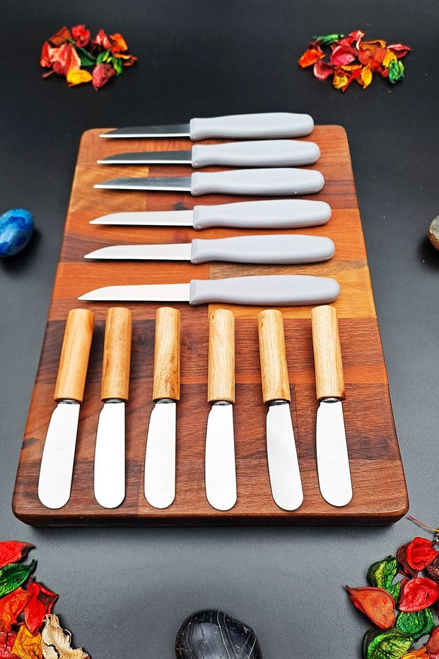 12 Pieces of 6 Butter, Jam, Chocolate Knife Bamboo and 6 Steel Fruit Knife