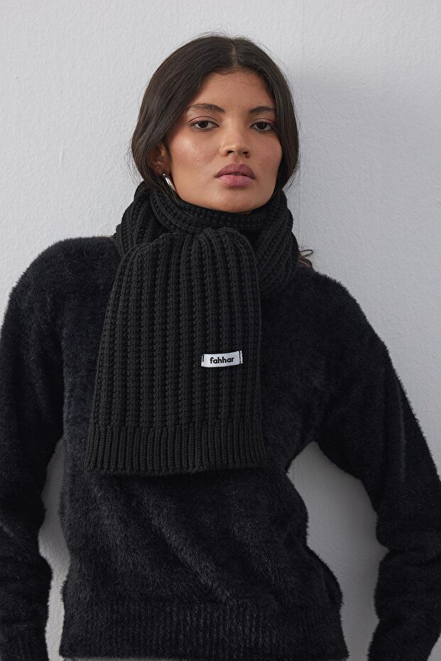 Eșarfă neagră tricotată simplă - 6