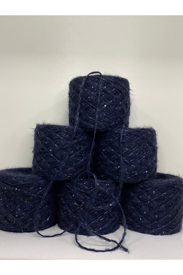 Örgü İpi Moher akrilik lacivert 2 mm gümüş pullu görsel net 600gr - 2