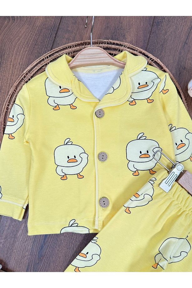 Bebek ve Çocuk Pijama %100 Pamuk Yumuşak Doku Önden Düğmeli Mevsimlik Bebek Pijama Takımı - 5