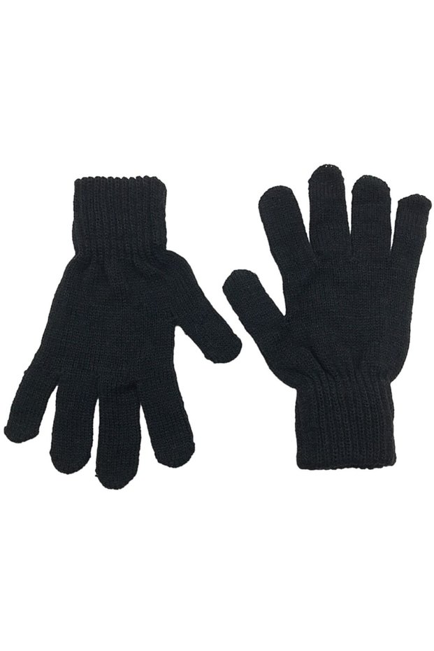 Women's Winter Black Soft Textured Knitwear Knitted Gloves Gloves