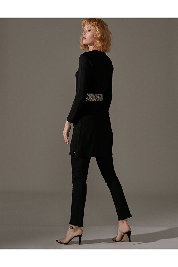 Basic Sıfır Yaka Triko Tunik Siyah - 2