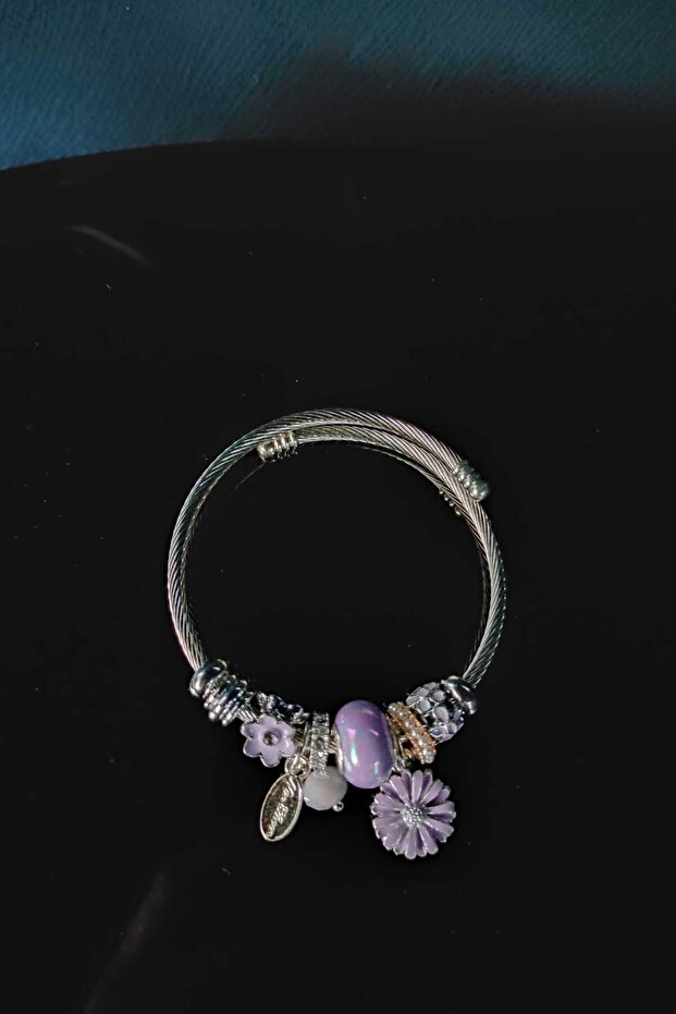 Papatya Modelli Mor Renk Çelik Bileklik - 2