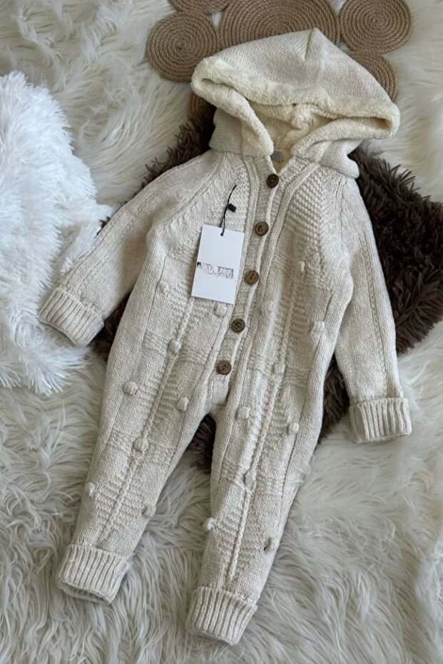 Çocuk Unisex Örme Bej Tulum - 1