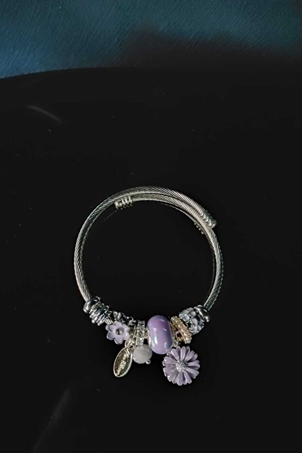 Papatya Modelli Mor Renk Çelik Bileklik - 3