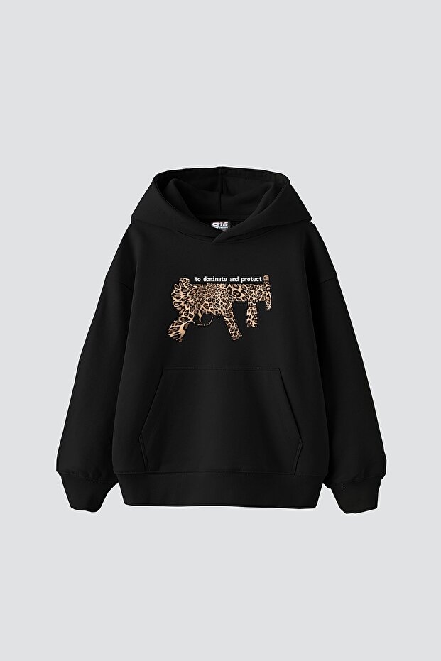 Dominate and Project Printed Oversize Unisex Premium Black Hoodie