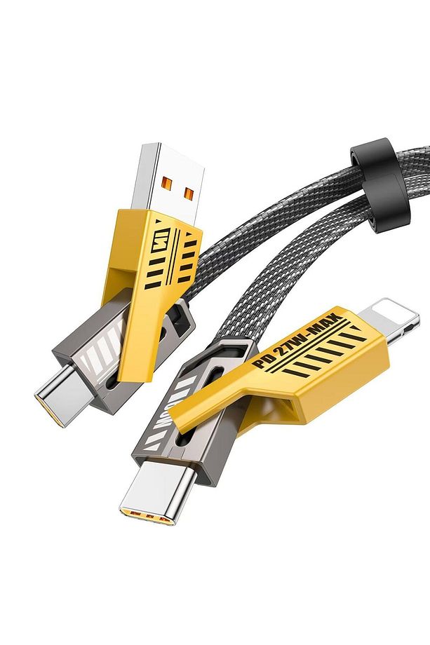4in1 PD 65 Watt Type-C/27 Watt iPhone Halat Örgü Kırılmaz Uç 1 Metre Hızlı Şarj ve Data Kablosu - 1