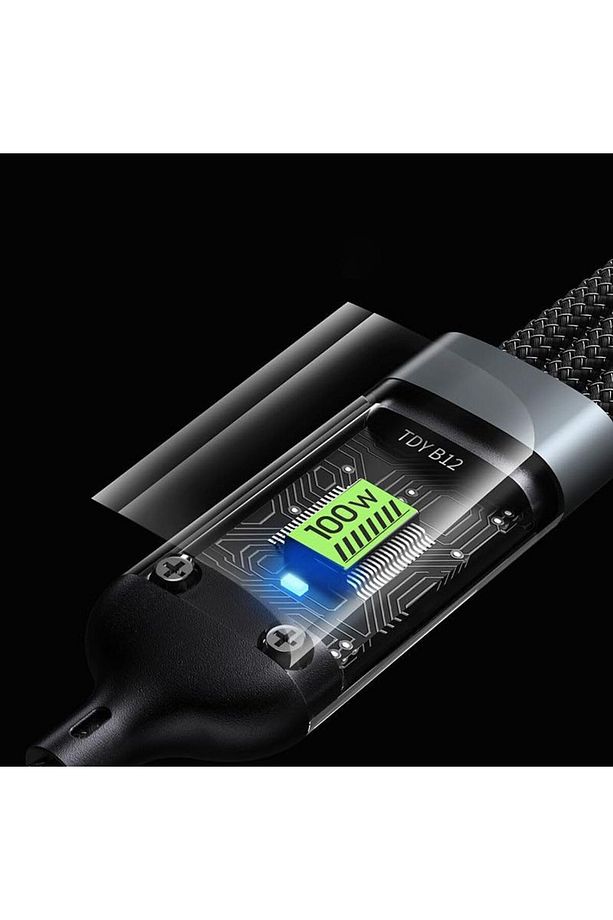 3in1 100 Watt 1.2 Metre Halat Örgü Kırılmaz Uç Hızlı Şarj ve Data Kablosu - 6