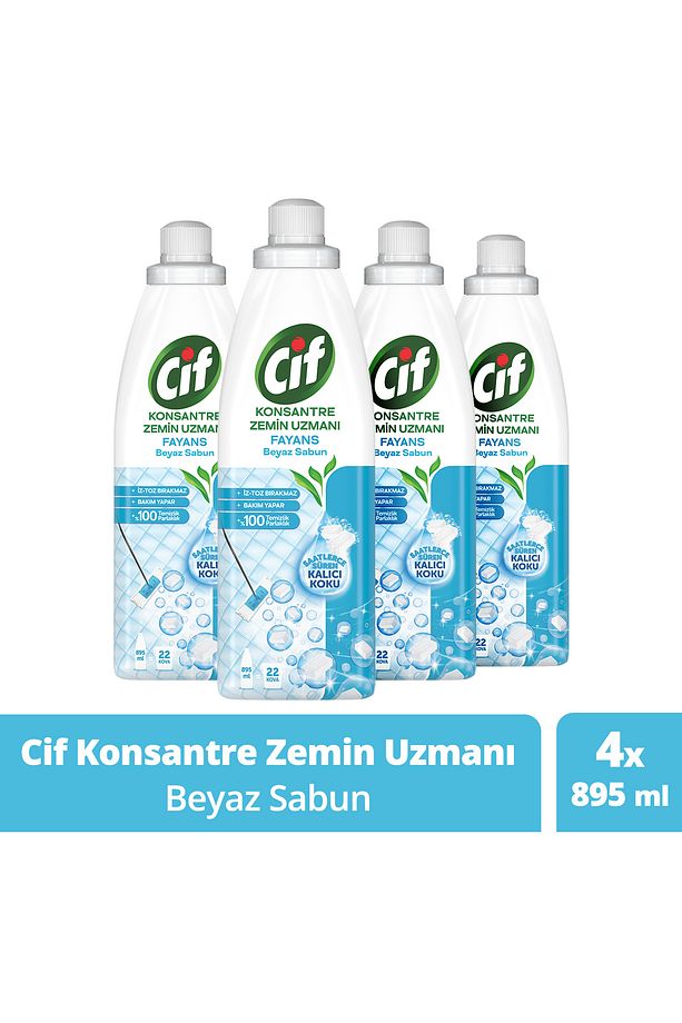 Konsantre Zemin Uzmanı Fayans Beyaz Sabun %100 Temizlik Ve Parlaklık 895 ml 4adet - 1