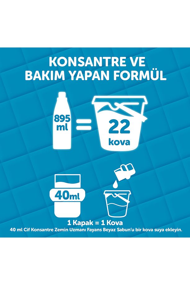 Konsantre Zemin Uzmanı Fayans Beyaz Sabun %100 Temizlik Ve Parlaklık 895 ml 4adet - 6