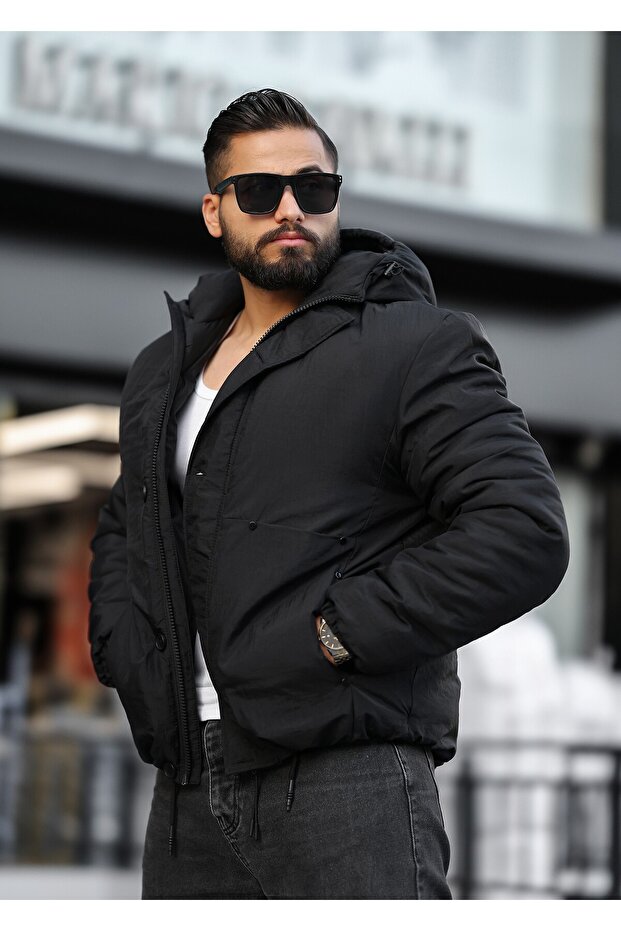 Men's Hooded Coat with Pocket Detail