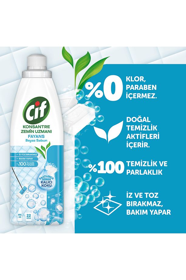 Konsantre Zemin Uzmanı Fayans Beyaz Sabun %100 Temizlik Ve Parlaklık 895 ml 4adet - 5