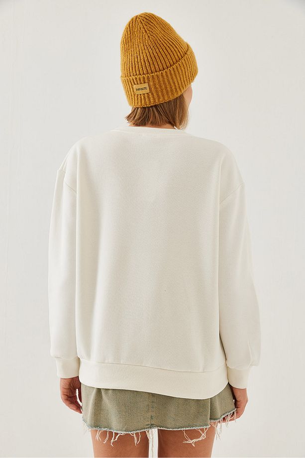 Kadın Üç İplik Şardonlu Renkli Kalp Baskılı Sweatshirt MBHS007 60601007 - 2